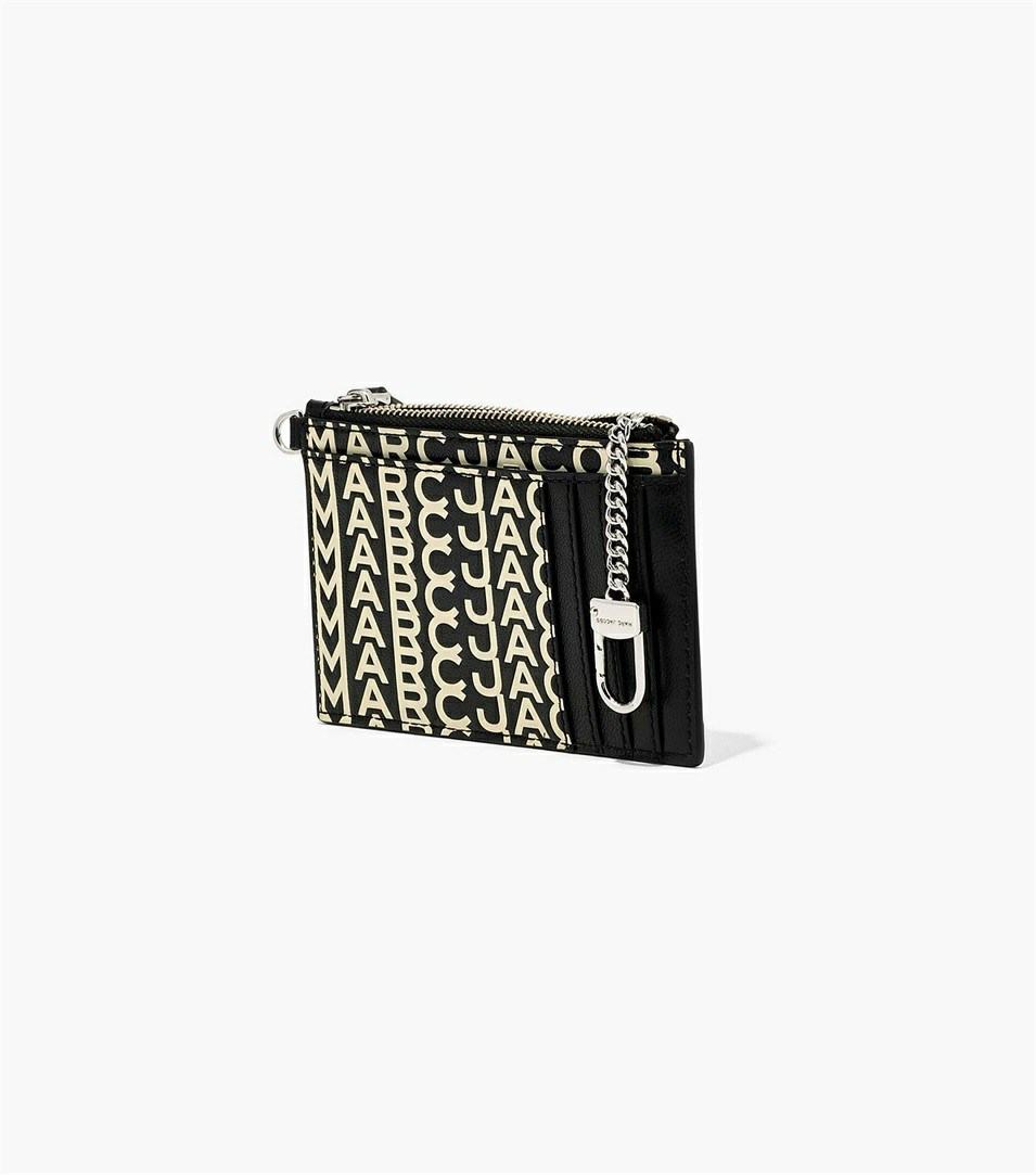 Black / White Women's Marc Jacobs The Monogram Leather Top Zip Wristlet Wallets | DUC-495172