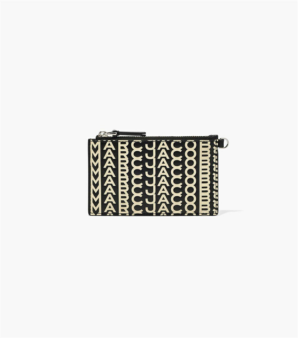 Black / White Women's Marc Jacobs The Monogram Leather Top Zip Wristlet Wallets | DUC-495172