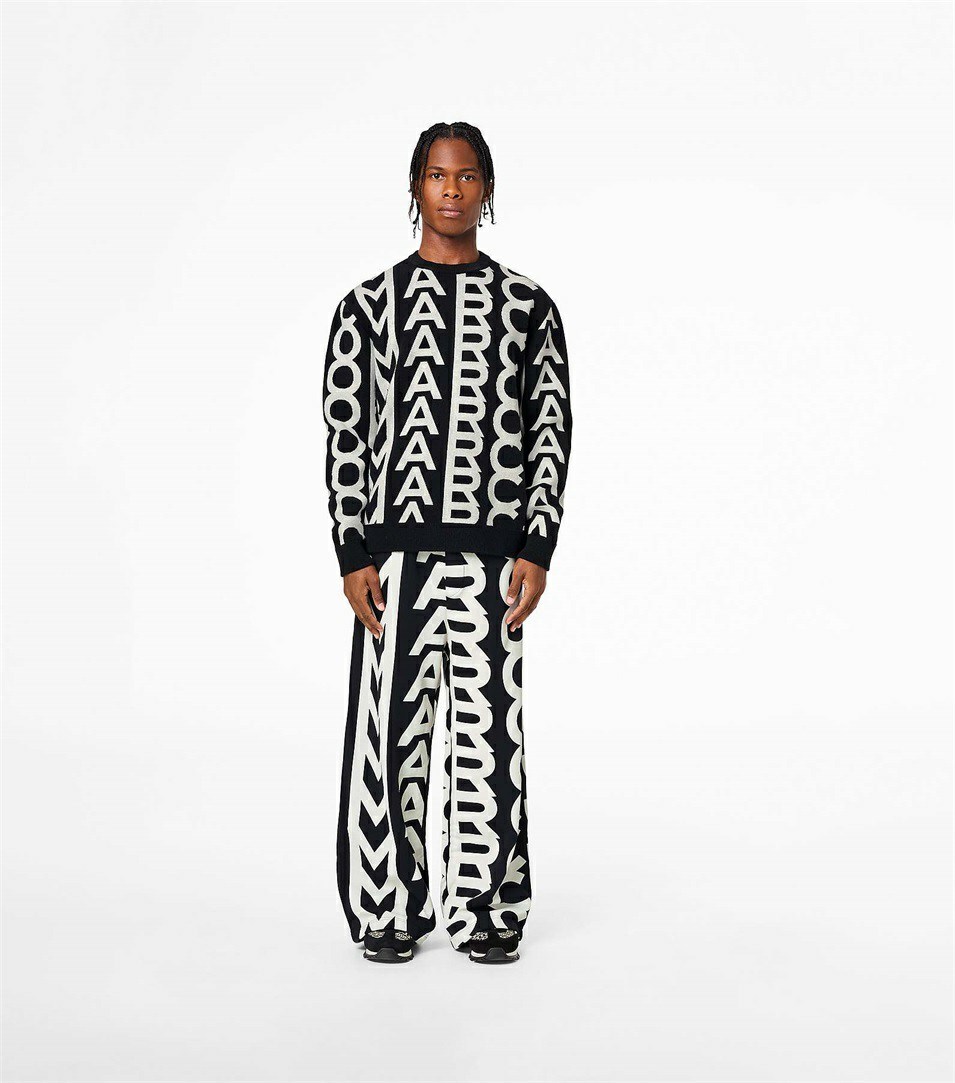 Black / White Women's Marc Jacobs The Monogram Oversized Crewneck Tops | EZO-203891