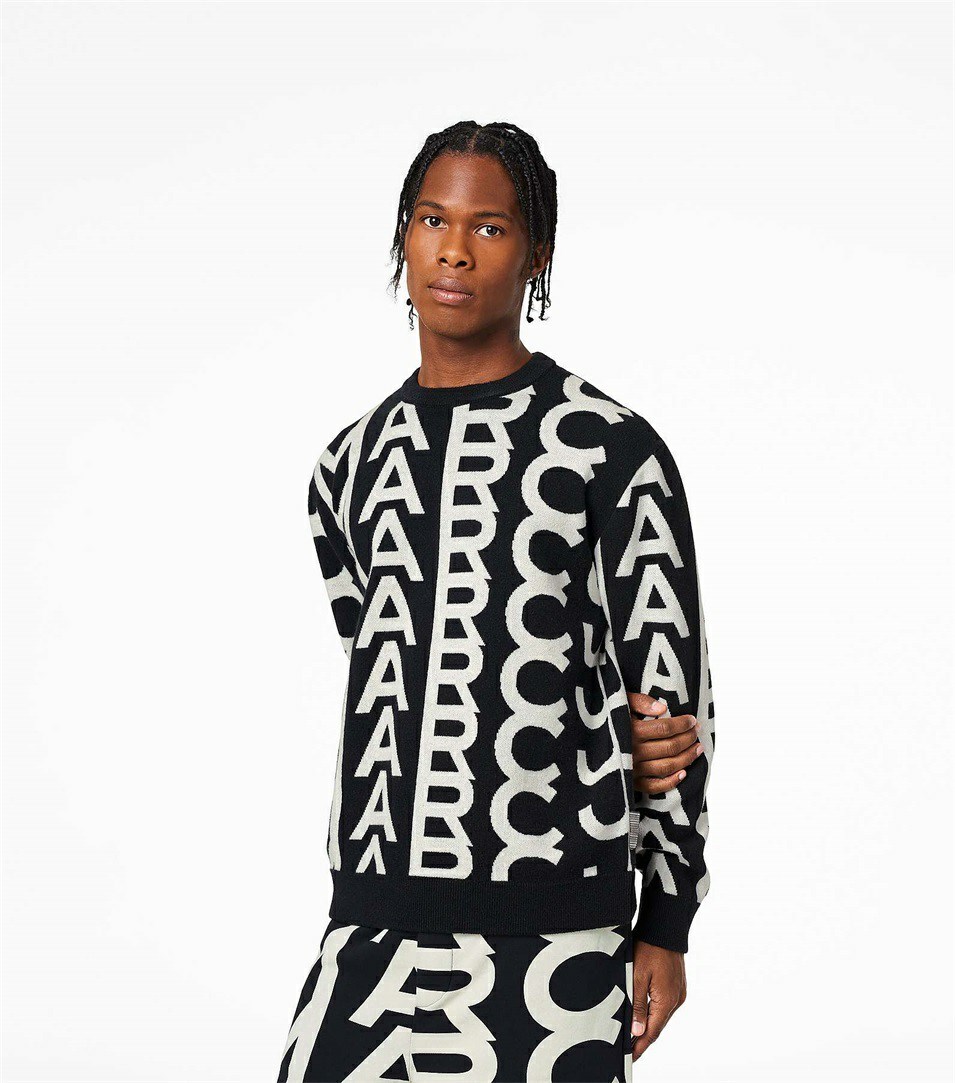 Black / White Women's Marc Jacobs The Monogram Oversized Crewneck Tops | EZO-203891