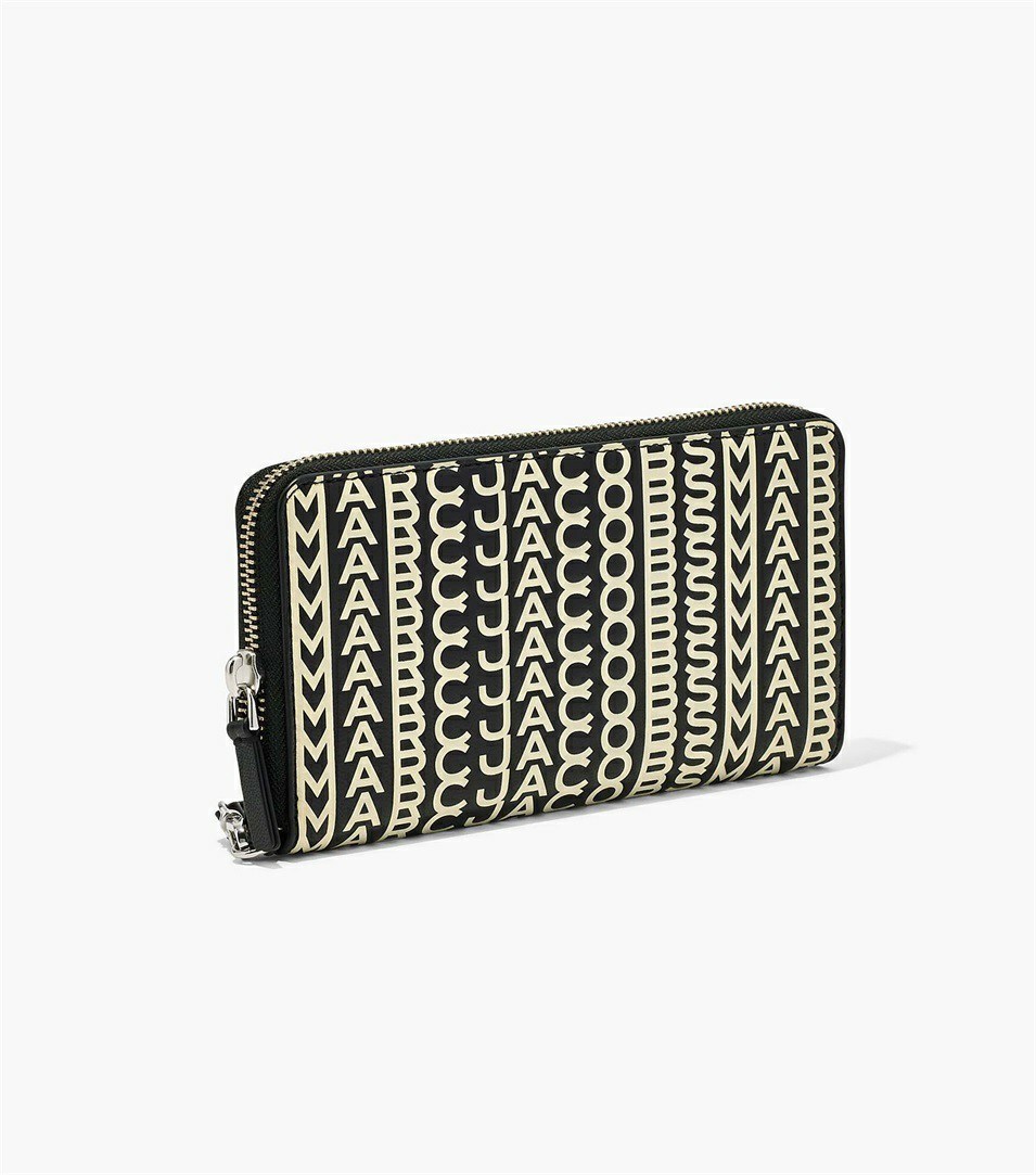 Black / White Women's Marc Jacobs The Monogram Leather Continental Wristlet Wallets | IVC-083596