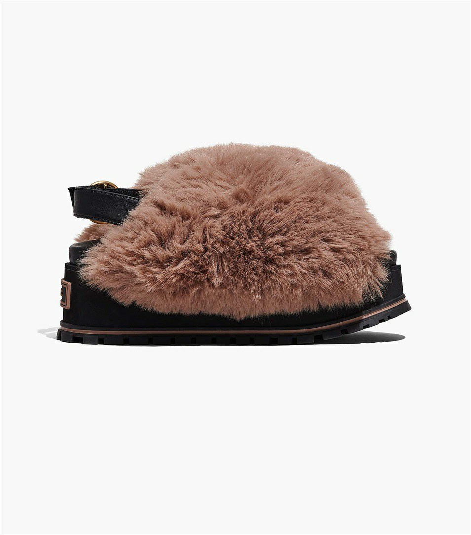 Black Women's Marc Jacobs The Faux Fur Platform Sandals | EAH-216348