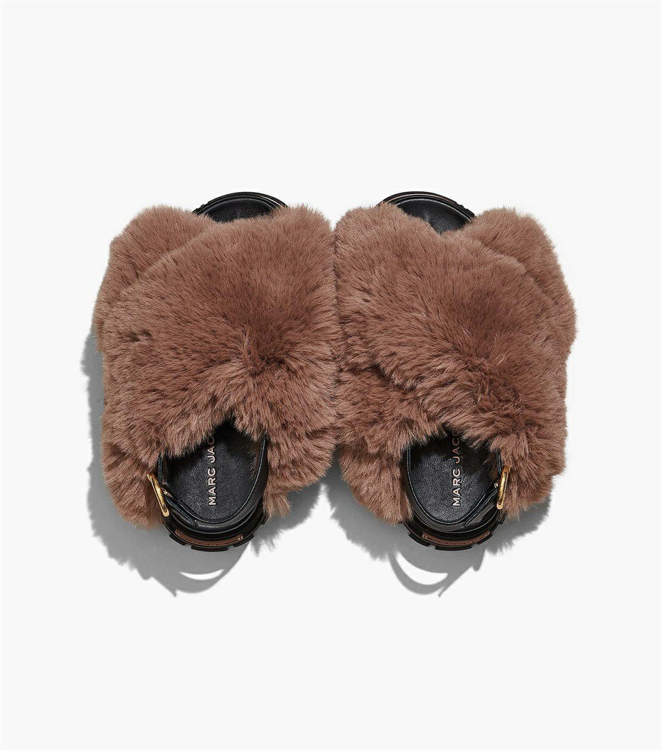 Black Women's Marc Jacobs The Faux Fur Platform Sandals | EAH-216348