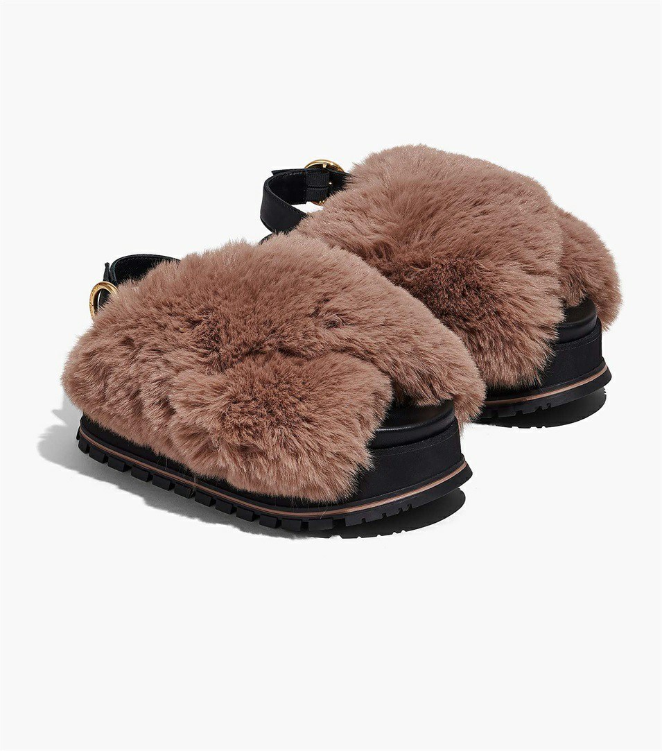 Black Women\'s Marc Jacobs The Faux Fur Platform Sandals | EAH-216348