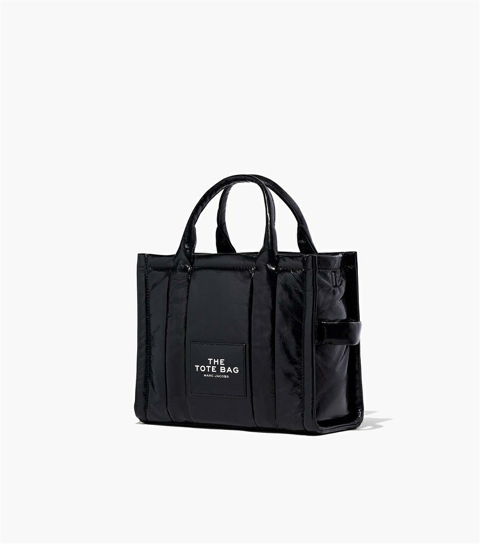 Black Women's Marc Jacobs The Shiny Crinkle Medium Tote Bags | LVK-721068