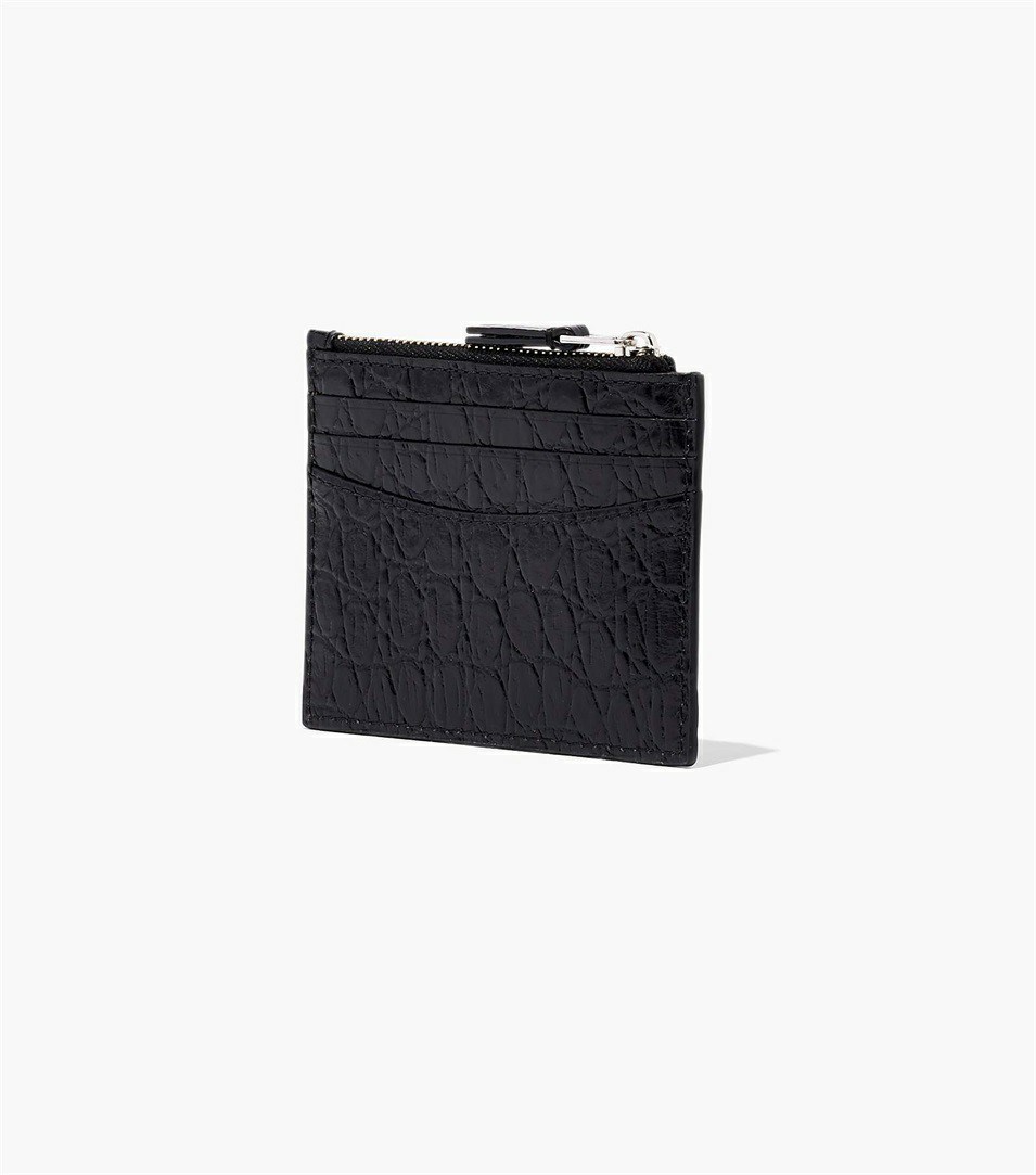 Black Women's Marc Jacobs The Slim 84 Croc-Embossed Zip Card Case Wallets | CXD-385421