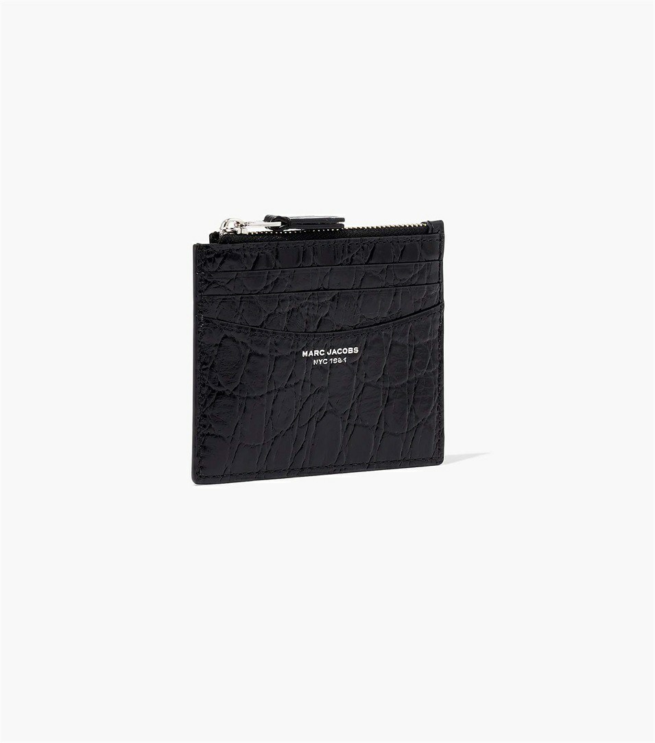 Black Women's Marc Jacobs The Slim 84 Croc-Embossed Zip Card Case Wallets | CXD-385421