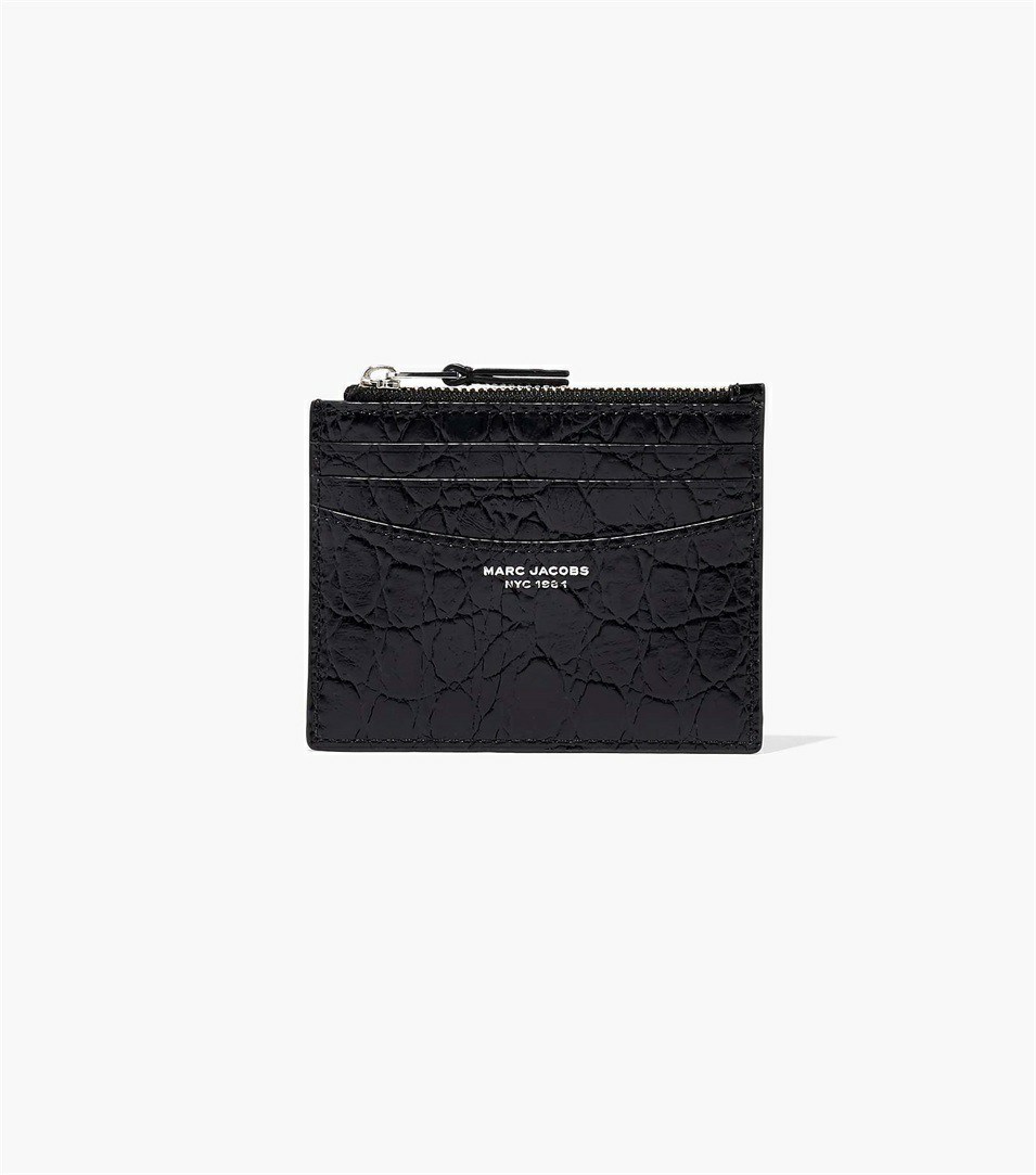 Black Women\'s Marc Jacobs The Slim 84 Croc-Embossed Zip Card Case Wallets | CXD-385421