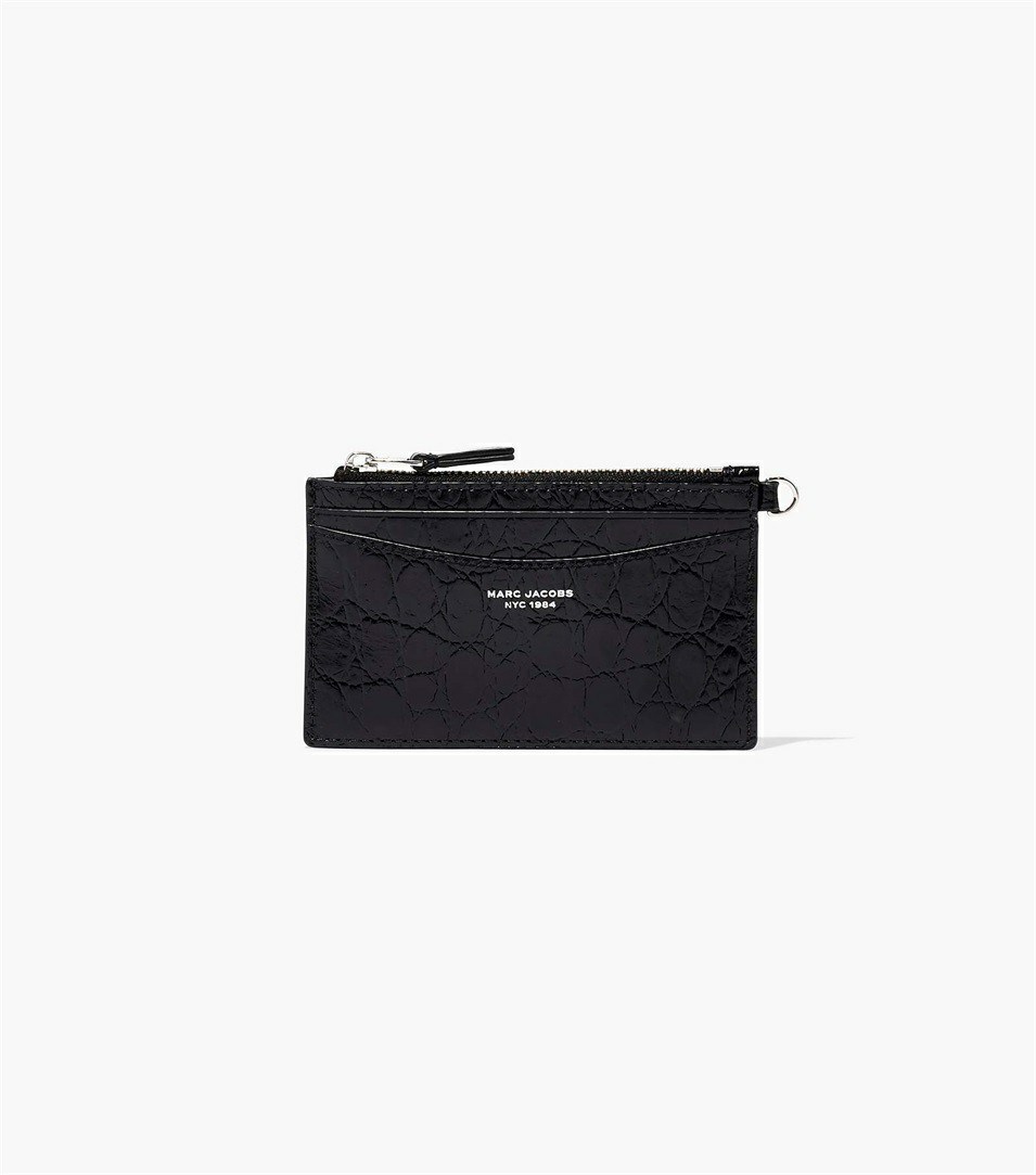 Black Women's Marc Jacobs The Slim 84 Croc-Embossed Top Zip Wristlet Wallets | NGD-130594