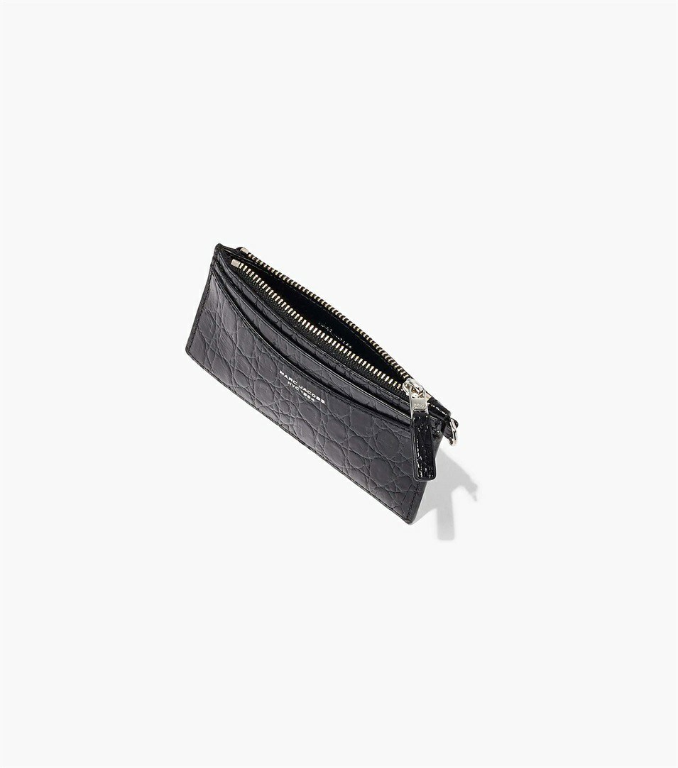 Black Women's Marc Jacobs The Slim 84 Croc-Embossed Top Zip Wristlet Wallets | NGD-130594