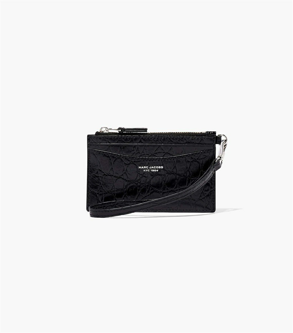 Black Women\'s Marc Jacobs The Slim 84 Croc-Embossed Top Zip Wristlet Wallets | NGD-130594