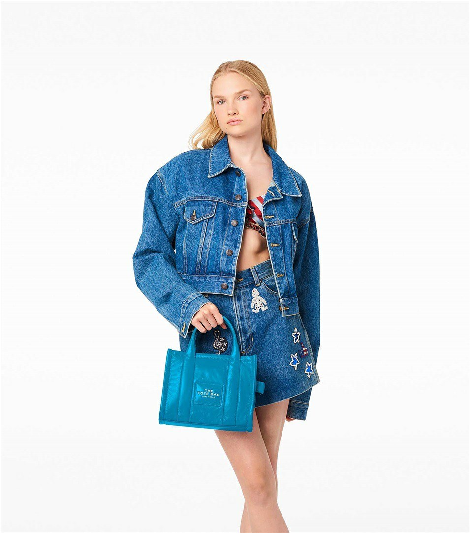 Blue Women's Marc Jacobs The Shiny Crinkle Mini Tote Bags | ZYA-460293