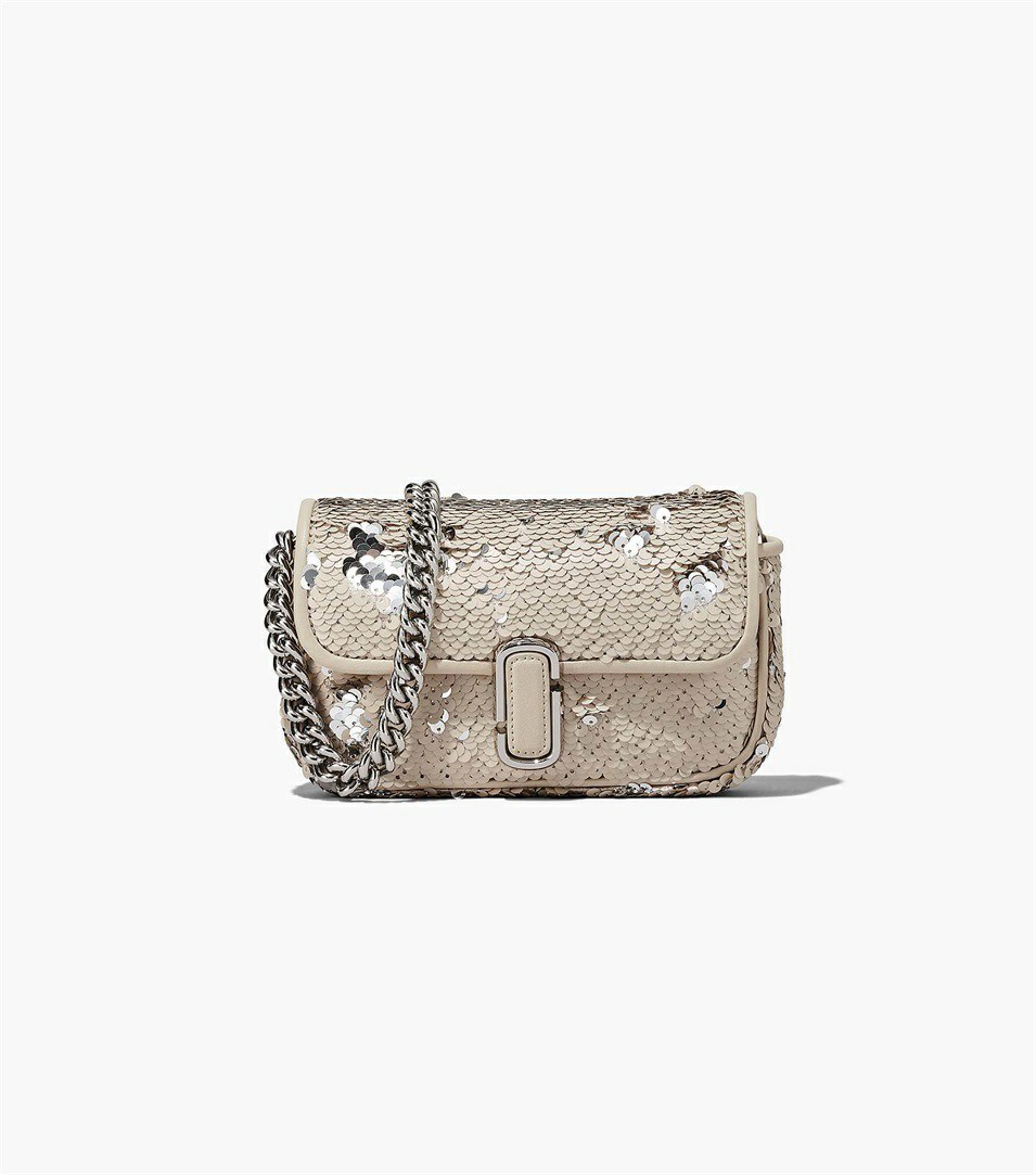 Cream / Silver Women\'s Marc Jacobs The Sequin J Marc Mini Shoulder Bags | WEU-235760