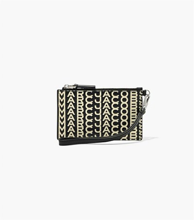 Black / White Women's Marc Jacobs The Monogram Leather Top Zip Wristlet Wallets | DUC-495172