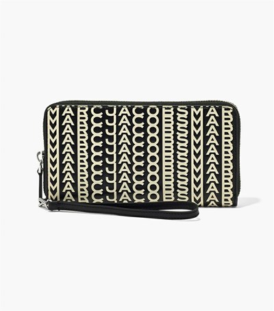 Black / White Women's Marc Jacobs The Monogram Leather Continental Wristlet Wallets | IVC-083596