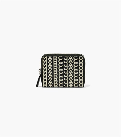 Black / White Women's Marc Jacobs The Monogram Leather Zip Around Wallets | YBR-893751