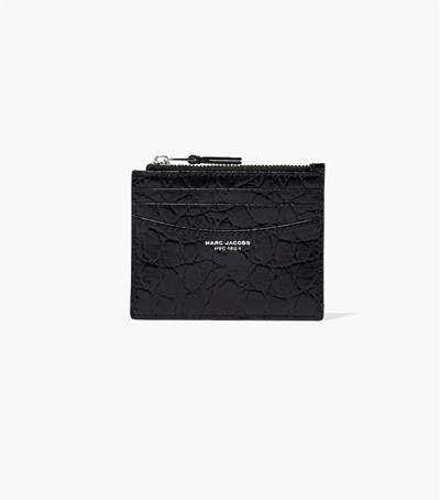 Black Women's Marc Jacobs The Slim 84 Croc-Embossed Zip Card Case Wallets | CXD-385421