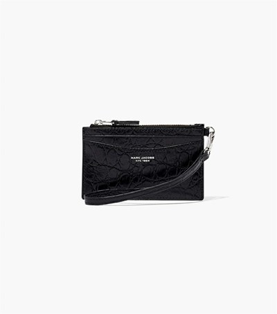 Black Women's Marc Jacobs The Slim 84 Croc-Embossed Top Zip Wristlet Wallets | NGD-130594